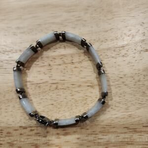 Vintage Chinese Jade Sterling Silver Link Bracelet 925 Signed 7" Good Fortune